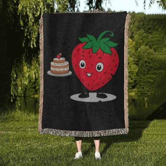 strawberry smile remains sweet Woven Blankets