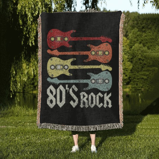 80s Rock Band Guitar Cassette Tape 1980s Woven Blankets