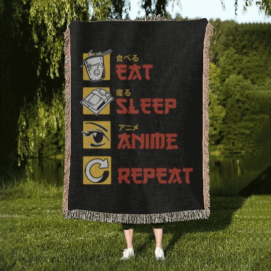 eat sleep anime repeat funny manga Woven Blankets