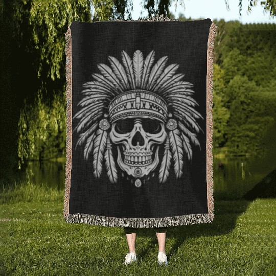 Indigenous Native American Skull Head Woven Blankets