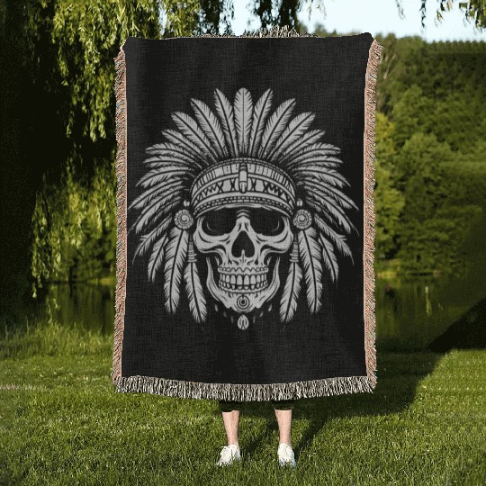 Indigenous Native American Skull Head Woven Blankets