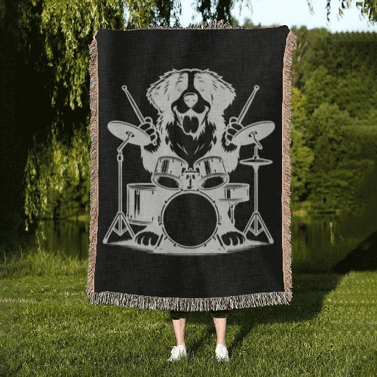 Cool Bernese Mountain Dog Drummer Design Woven Blankets