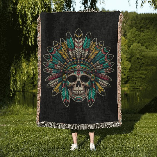 Indigenous Native American Skull Head Woven Blankets