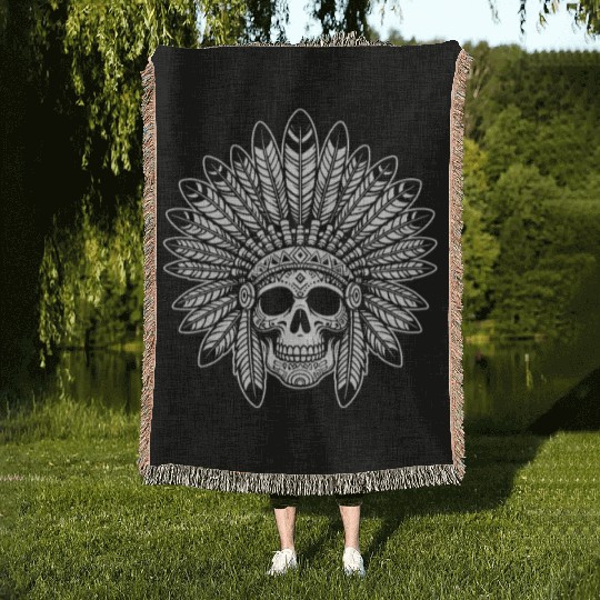 Indigenous Native American Skull Head Woven Blankets