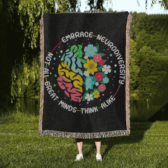 Embrace Neurodiversity Brain Autism Awareness ADHD Woven Blankets