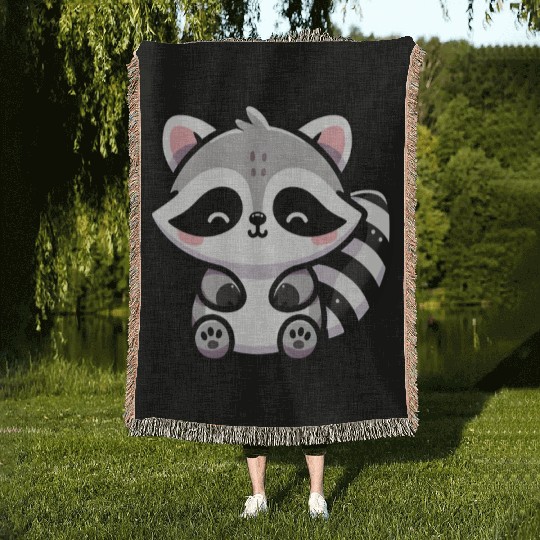 Cute Raccoon Cub Woven Blankets
