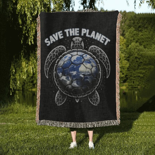 Save The Planet Turtle Environment Ocean Earth Day Woven Blankets
