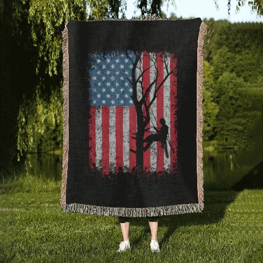 American Flag Arborist Gift For Men Cool Tree Love Woven Blankets