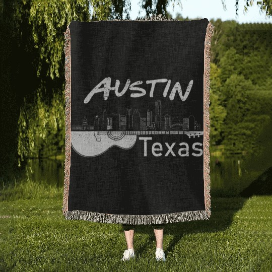 Austin Texas Souvenir Guitar Music Lover Woven Blankets