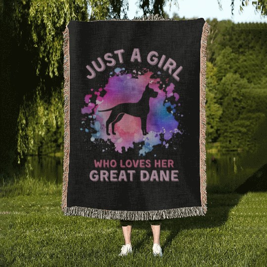 Just a girl who loves her Great-dane Woven Blankets