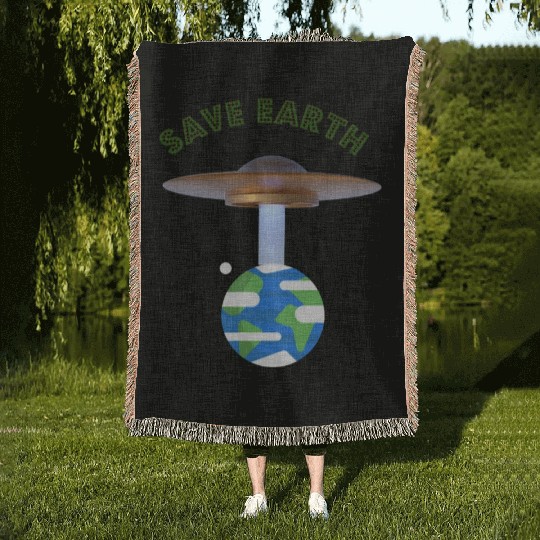 Save Earth, UFOs and Aliens, Climate Change Woven Blankets