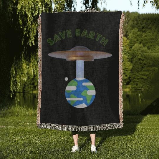 Save Earth, UFOs and Aliens, Climate Change Woven Blankets