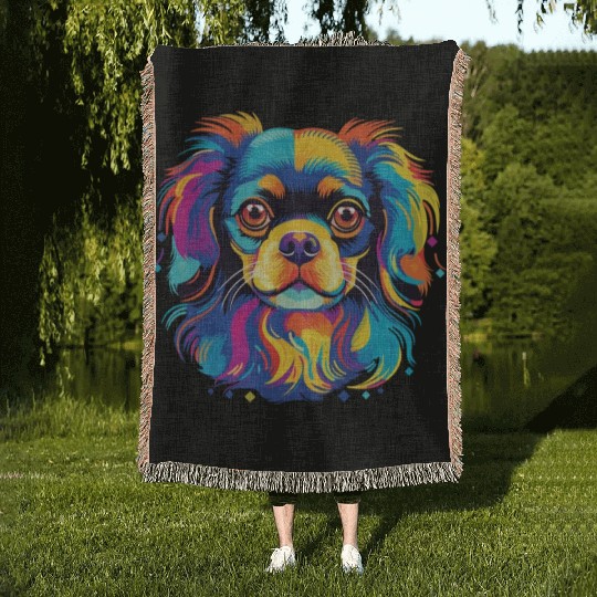 Watercolor Colorful Tibetan Spaniel Woven Blankets