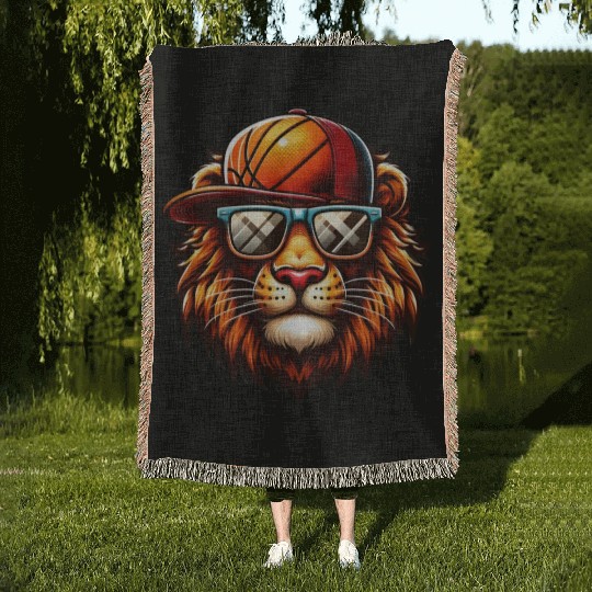 Cute Lion Playing Basketball: King Of The Court Woven Blankets