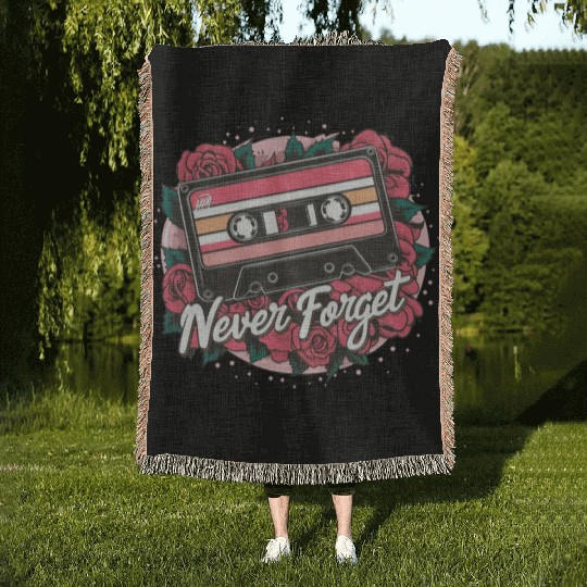 A cassette tape colored with roses never forget Woven Blankets