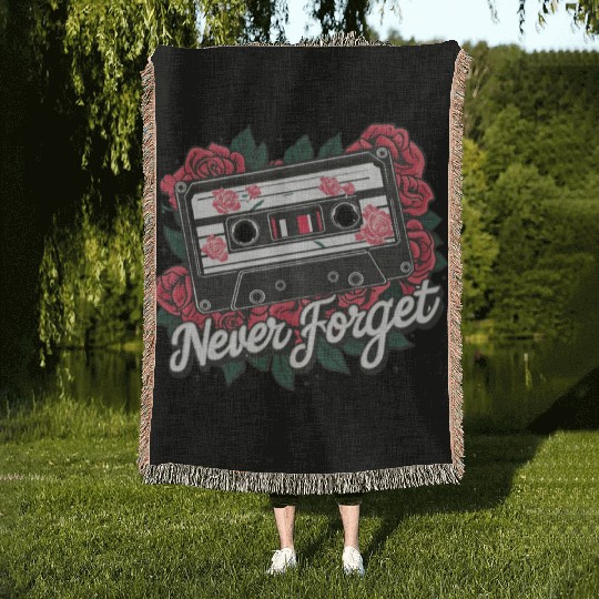 A cassette tape colored with roses Woven Blankets