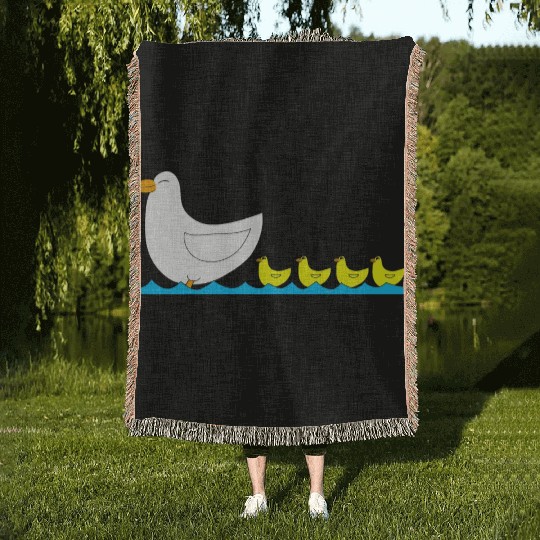 Duck with ducklings Woven Blankets