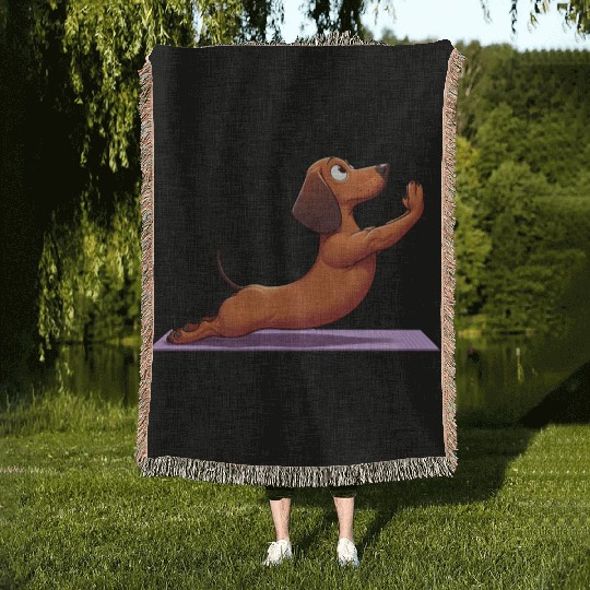 Funny Dachshund: Yoga, Gymnastics & Meditation Woven Blankets