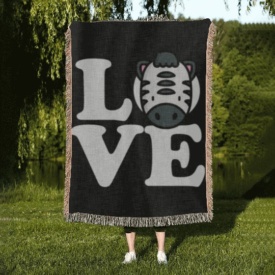 LOVE Zebra Funny Stripes Animal Face African Pun Woven Blankets
