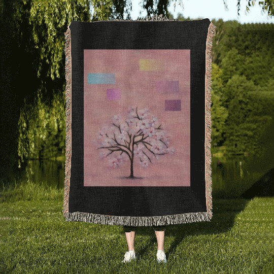 Cherry Blossom Tree, Nature,Green Earth Series Woven Blankets
