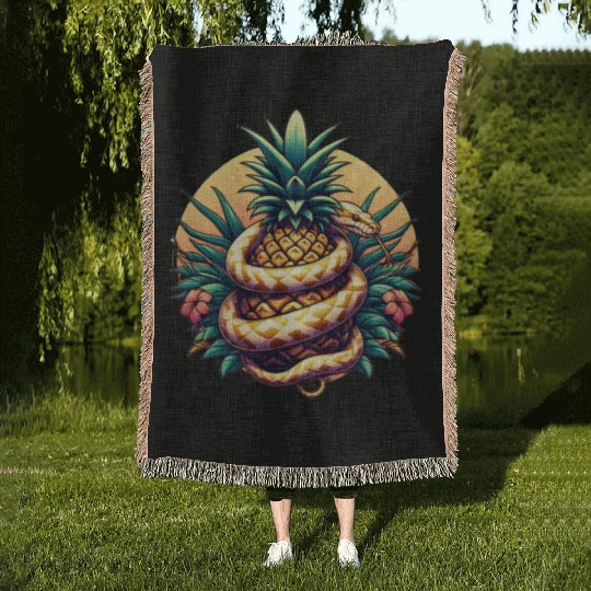 Python around pineapple Woven Blankets