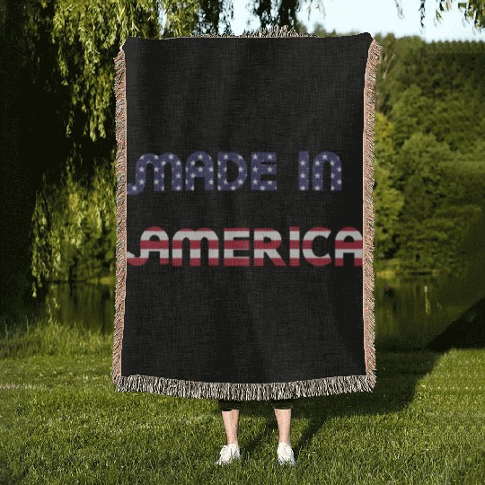 Made in America American Flag Font Funny Patriotic Woven Blankets