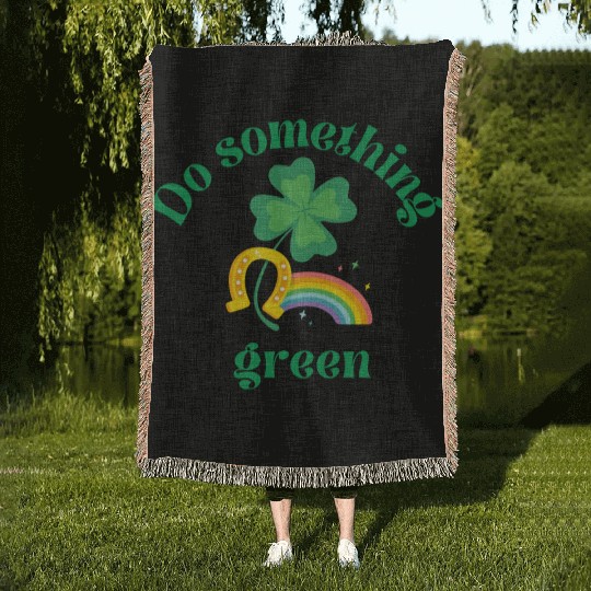 Do something green rainbow Woven Blankets