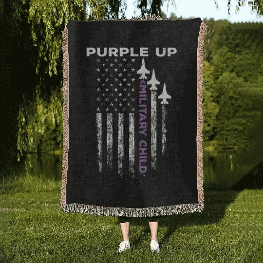 Purple Up For Military Kids Force US Flag Woven Blankets
