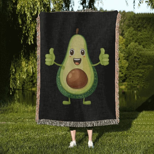 Happy Avocado Thumbs Up Fun Expression Woven Blankets