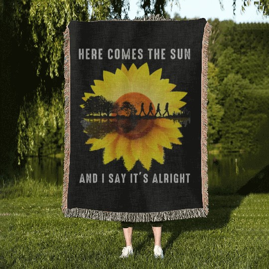 Here Comes The Sun And I Say It's Alright Guitar Woven Blankets