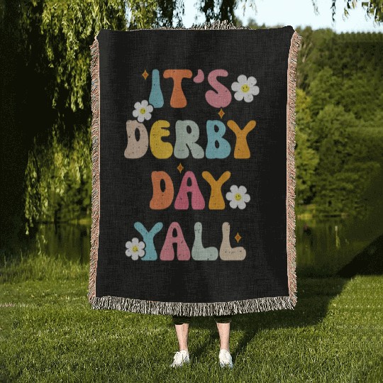 Funny Horse Racing Groovy It s Derby Day Yall KY Woven Blankets