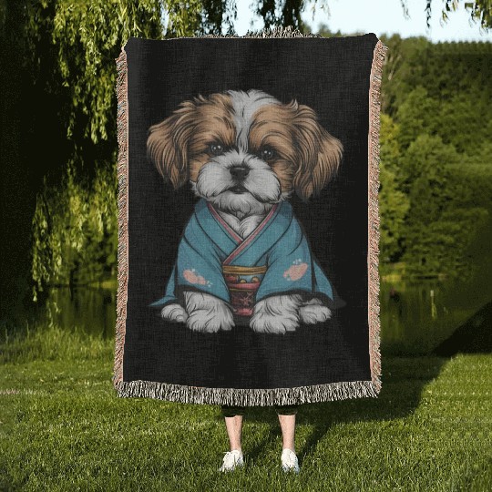 Shih Tzu In Kimono Woven Blankets