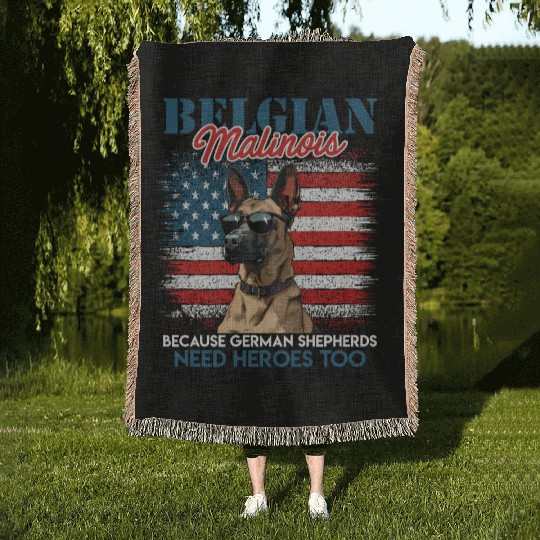 USA BELGIAN MALINOIS STEARING UP American Woven Blankets