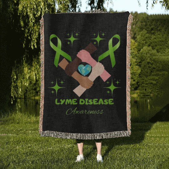 Lime Green Ribbon Lyme Disease Awareness Woven Blankets
