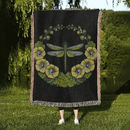 Green Dragonfly Woven Blankets