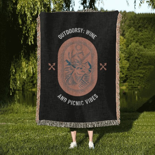 Outdoorsy Wine And Picnic Vibes Camping Women Woven Blankets