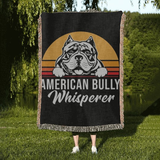 Live Love Bark Retro Vintage American Bully Funny Woven Blankets
