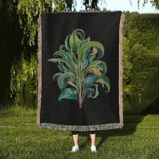 Watercolor Plant Hand Painted Woven Blankets