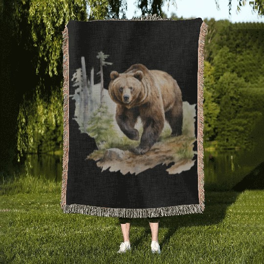 Grizzly Bear in the Wild Woven Blankets