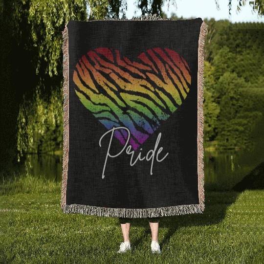 LGBTQ+Pride Rainbow heart-pattern tiger leather Woven Blankets