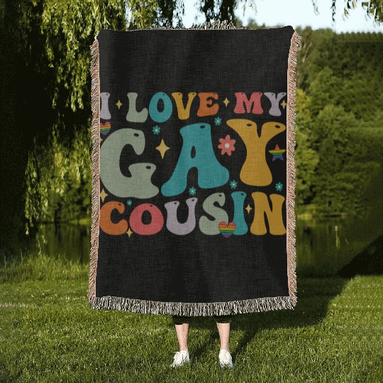 I Love My Gay Cousin Family LGBTQ Pride Groovy Woven Blankets