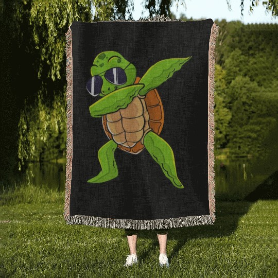 Dabbing Sea Turtle Animal Lover Save The Turtles Woven Blankets