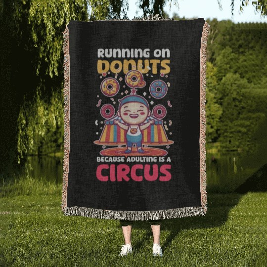 Donut Lover Running on Donuts Adulting Is a Circus Woven Blankets