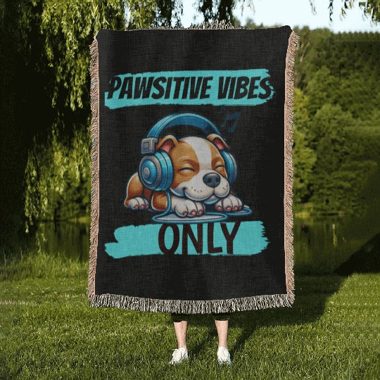 Pawsitive vibes only pitbull Woven Blankets