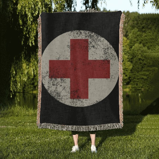 WW2 Combat Medic Symbol Woven Blankets