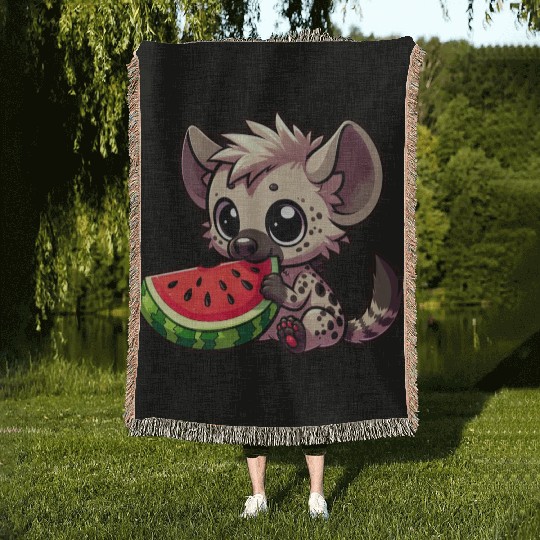 Hyena with Watermelon Summer Fruit Woven Blankets