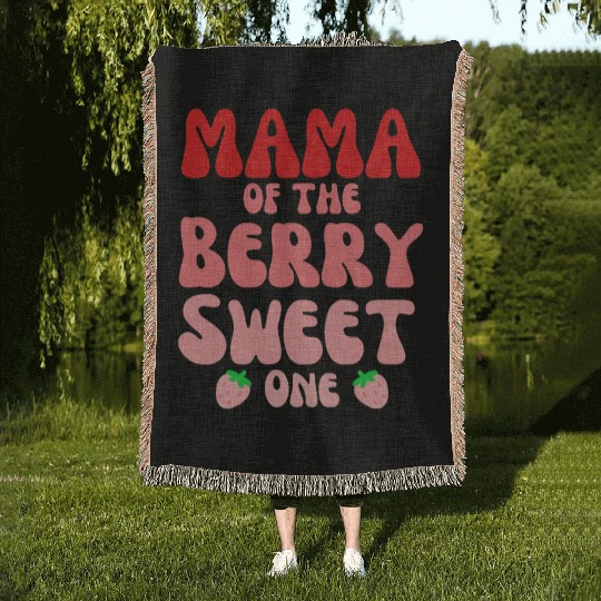 Mama Of The Berry Sweet One Strawberry birthday Woven Blankets