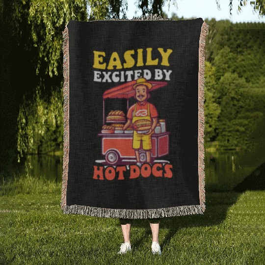 Hot Dog Excited By Hot Dogs Vendor Woven Blankets