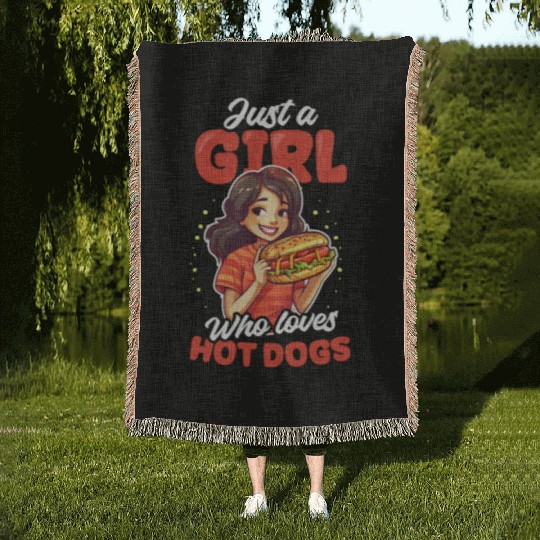Hot Dog Girl Who Loves Hot Dog Woven Blankets