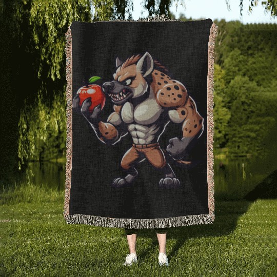 Hyena Enjoying Apple Fitness Workout Woven Blankets